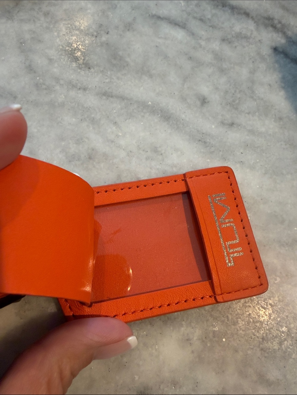 TUMI Genuine Leather Luggage Tag in Pop Orange - Picture 3 of 4